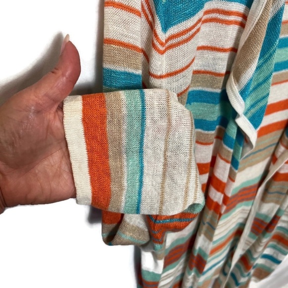 Womens Linen Blend Longline Striped Waterfall Cardigan Sweater Size Large Beachy - Picture 6 of 9